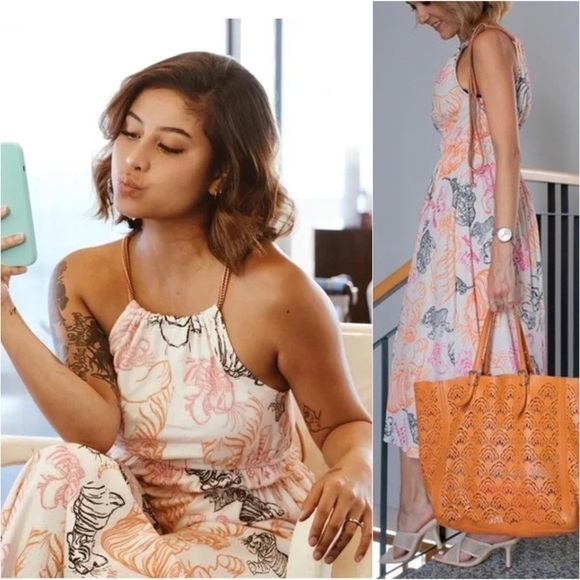 NWT ZARA X DISNEY Midi Dress Jungle Book Sketch Print Halter Rope Tie Pleated S - Picture 4 of 13